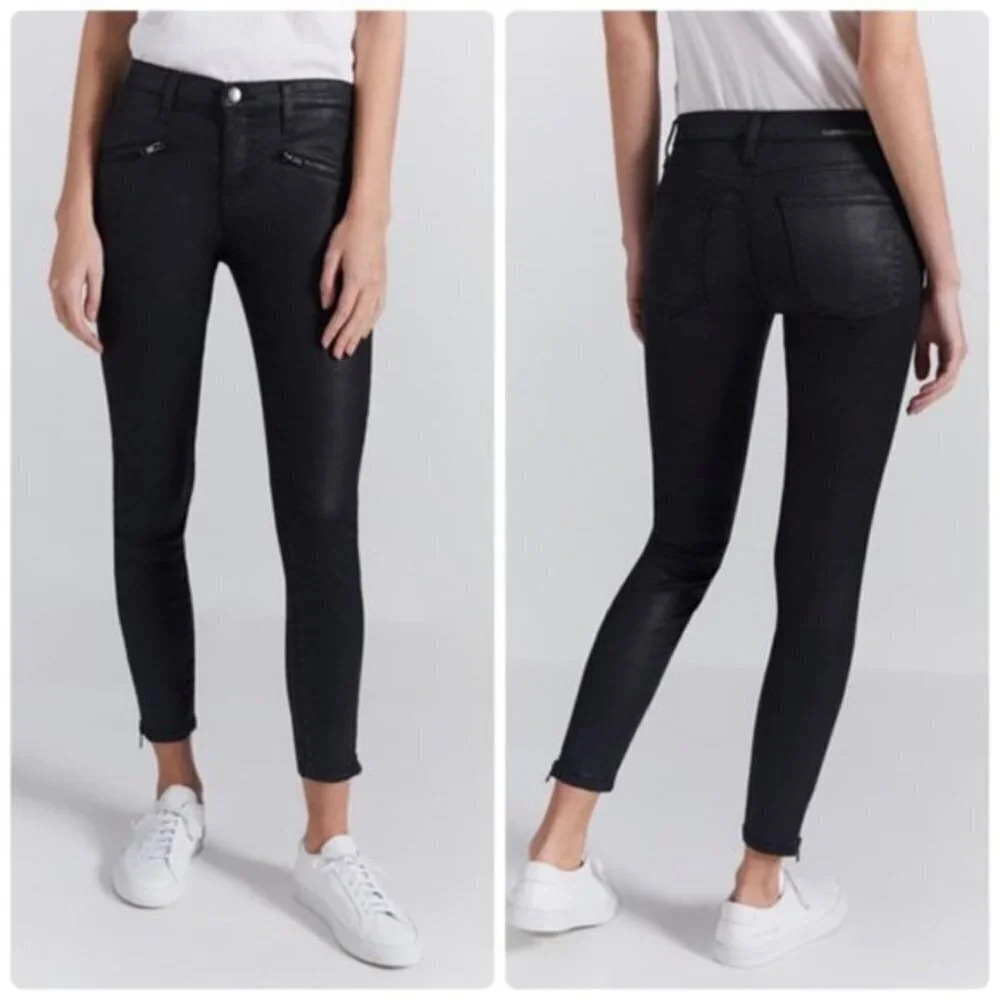 Current/Elliott Black Coated The Soho Zip Stiletto Skinny Jeans Size 26